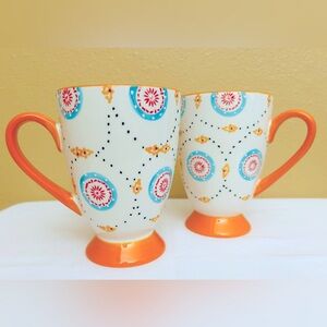 SH HOME Stoneware  Mug & Coffee Cup 2pc Set ~Orange Blue~ NWT